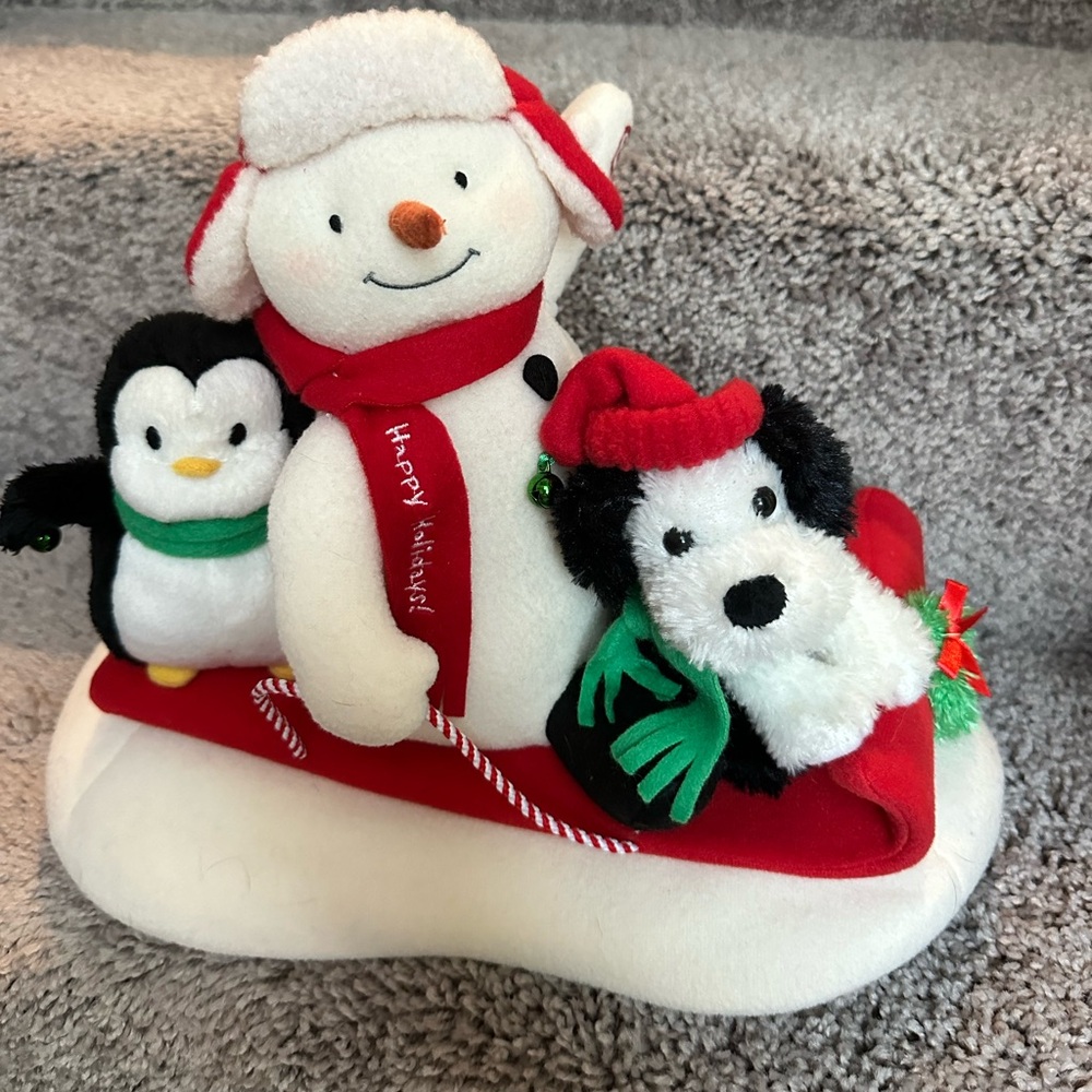 Hallmark musical snowman with dog and penguin